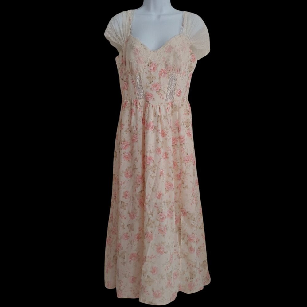Cider Y2K Coquette Cottage Romantic Empire Waist Fairy Lace Midi Dress M NWT